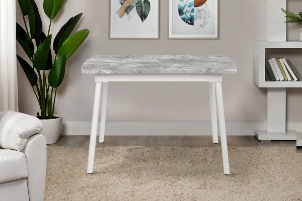 Стіл Соло 110(+35)*70 білий метал/базальт