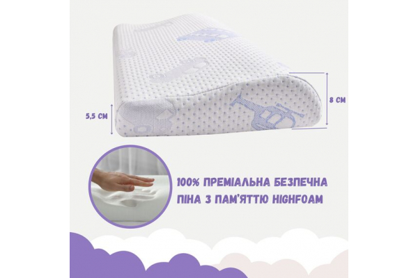 Подушка детская ортопедическая MEMORY FOAM PAPAELLA 47х30/8/5 см, с эффектом памяти, мемори, с наволочкой на молнии