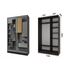 Шафа-купе 2 двері Дзеркало Стандарт-1 130*220*45 колір Венге магія
