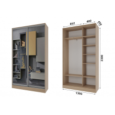 Шафа-купе 2 двері Дзеркало Стандарт-1 130*230*45 колір Дуб сонома