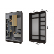 Шафа-купе 2 двері Дзеркало Стандарт-1 130*230*45 колір Венге магія