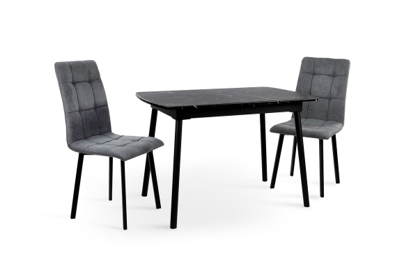 Стіл Соло 110(+35)*70 чорний метал/мрамор чорн