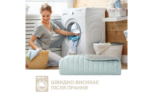 Покривало на ліжко 220х240 см Люкс IDEIA двосторонне, міцна стібка тканини, антиалергенне волокно м`ята/св.сірий
