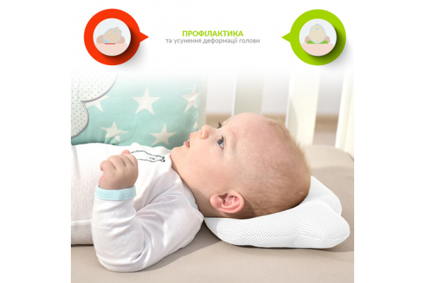 Подушка детская ортопедическая Мышка ТM PAPAELLA для младенцев 20х27х5 см белая