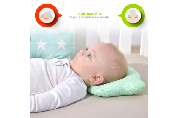 Подушка детская ортопедическая Мишка ТM PAPAELLA для младенцев 20х27х5 см мята