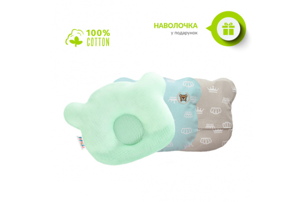 Подушка детская ортопедическая Мишка ТM PAPAELLA для младенцев 20х27х5 см мята