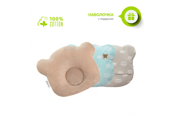 Подушка детская ортопедическая Мишка ТM PAPAELLA для младенцев 20х27х5 см беж