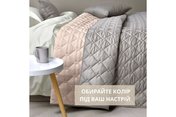 Покривало на ліжко Стиль Cube 140х210 см IDEIA двосторонне, міцна стібка тканини, антиалергенне волокно сірий/беж