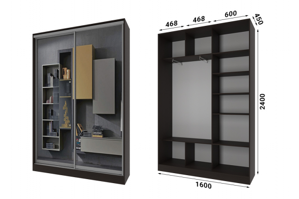 Шкаф-купе 2 двери Зеркало Стандарт-1 160*240*45 цвет Венге магия