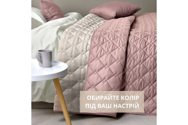 Покривало на ліжко Стиль Cube 180х210 см IDEIA двосторонне, міцна стібка тканини, антиалергенне волокно пудра/св.сірий