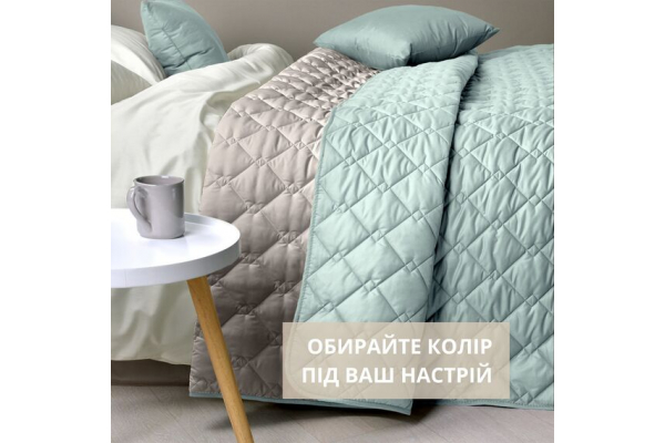 Покривало на ліжко Стиль Cube 180х210 см IDEIA двосторонне, міцна стібка тканини, антиалергенне волокно м`ята/св.сірий