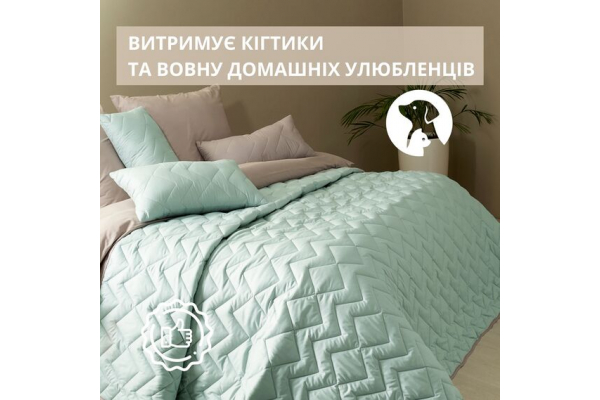 Покривало на ліжко Іззі 240х260 см IDEIA двосторонне, міцна стібка тканини, антиалергенне волокно м`ята/св.сірий