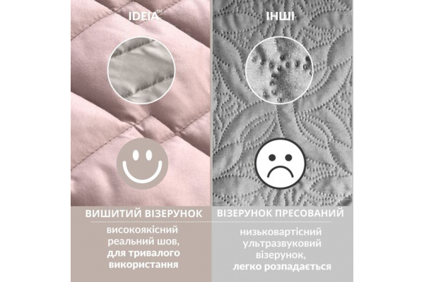 Покривало 100х135 см двустороннє IDEIA для крісла, дивану, гіпоалергенне, міцна стібка, дивандек, накидка пудра/св.сірий