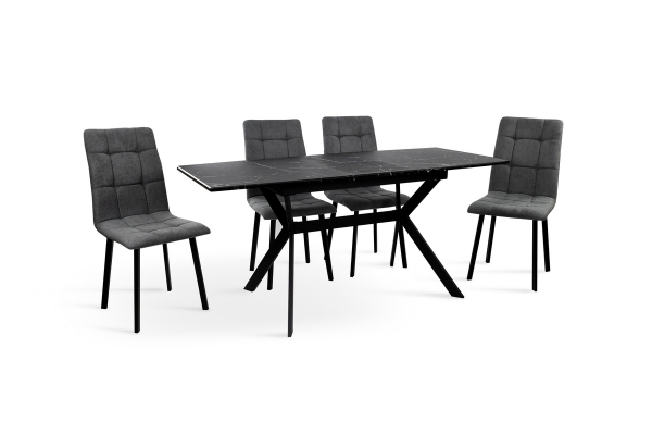 Стол Хьюстон 130(+40)*77 черный металл/мрамор черный