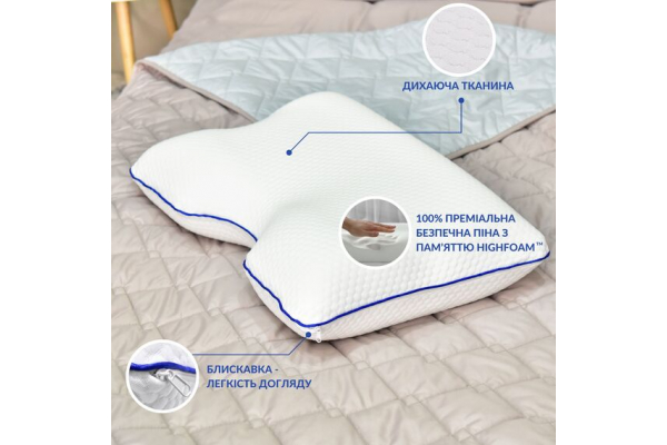 Подушка ортопедическая MEMORY FOAM IDEIA контурная 58х42х13 см с эффектом памяти, с наволочкой на молнии