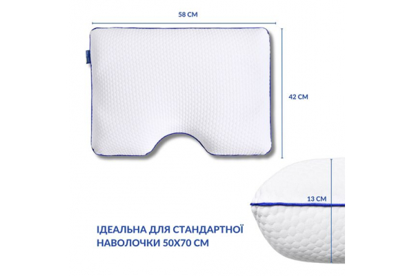 Подушка ортопедическая MEMORY FOAM IDEIA контурная 58х42х13 см с эффектом памяти, с наволочкой на молнии