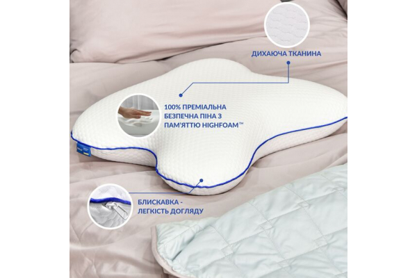 Подушка ортопедическая MEMORY FOAM IDEIA бабочка 58х50х12 см с эффектом памяти, мемори, с наволочкой на молнии