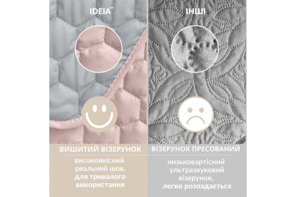 Покривало на ліжко Silhouette 220x240 IDEIA двосторонне, міцна стібка тканини, антиалергенне волокно м`ята