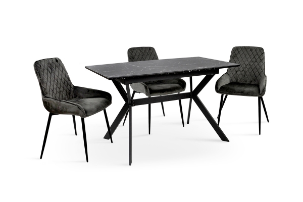 Стол Хьюстон 130(+40)*77 черный металл/мрамор черный