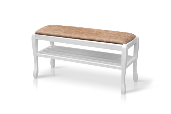 Банкетка с полкой Сиеста 900, белая/бежевая ткань.