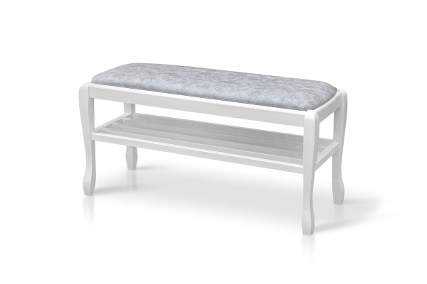 Банкетка с полкой Сиеста 1100, белая/серая ткань.