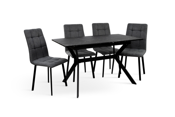 Стол Хьюстон 130(+40)*77 черный металл/мрамор черный