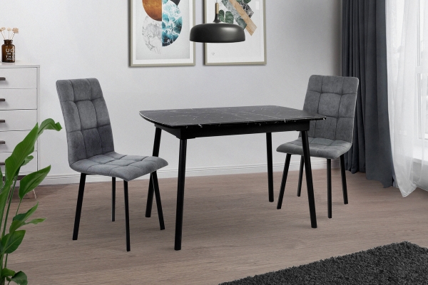 Стіл Соло 110(+35)*70 чорний метал/мрамор чорн