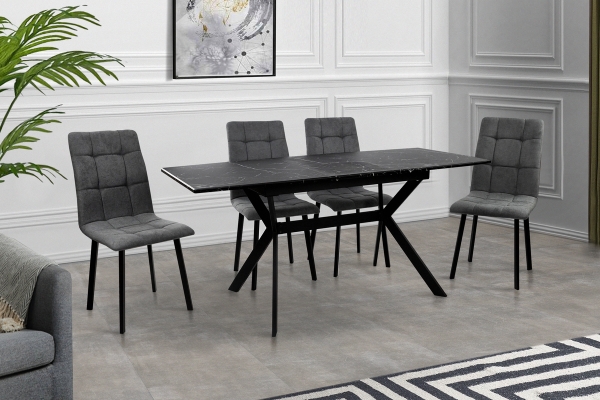 Стол Хьюстон 130(+40)*77 черный металл/мрамор черный