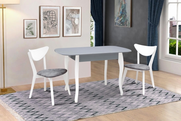 Стол обеденный Кантри (930+300)*670, серый/белый