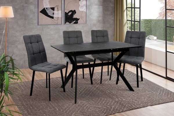 Стол Хьюстон 130(+40)*77 черный металл/мрамор черный