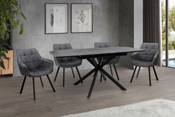 Стіл Річард 140(+40)*85 чорний метал/мрамор чорн