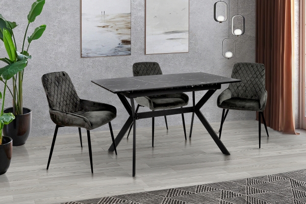 Стол Хьюстон 130(+40)*77 черный металл/мрамор черный