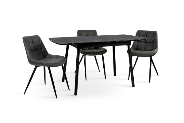 Стіл Соло 110(+35)*70 чорний метал/мрамор чорн