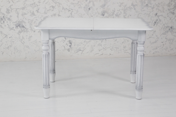 Стіл обідній Венеція (120+40)/80, білий+сріб патин