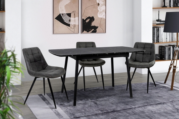 Стіл Соло 110(+35)*70 чорний метал/мрамор чорн