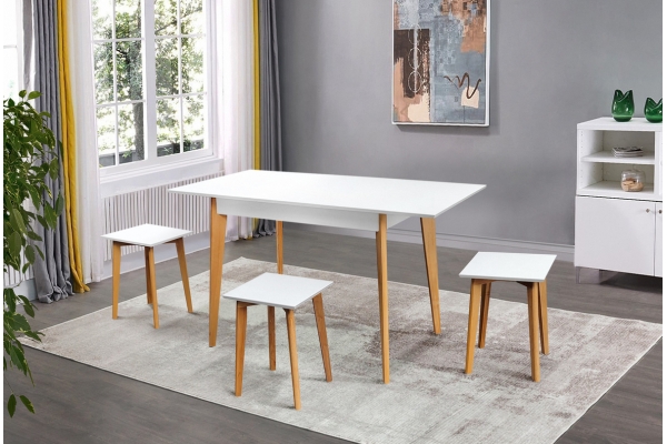 Стол Мираж (980+32)/68 ножки натур/столешня белая