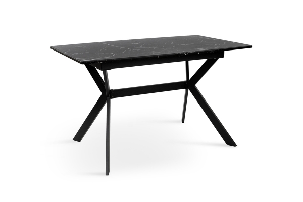 Стол Хьюстон 130(+40)*77 черный металл/мрамор черный