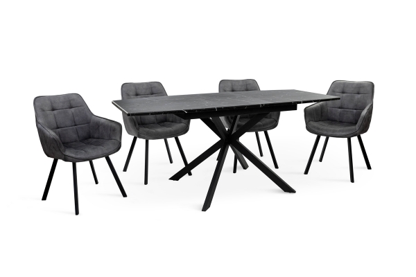 Стіл Річард 140(+40)*85 чорний метал/мрамор чорн