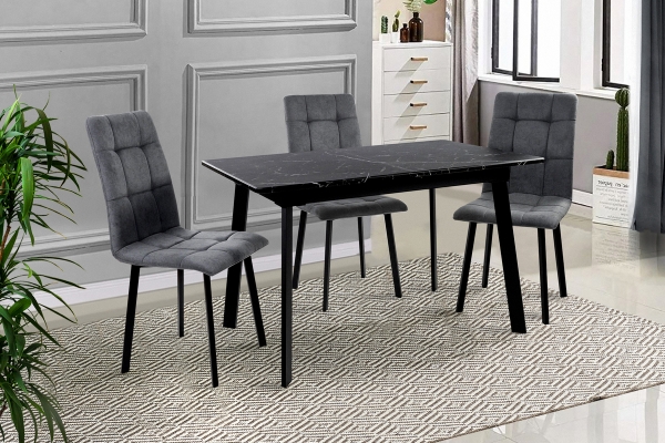 Стіл Етна 120(+40)*75 чорний метал/мрамор чорн