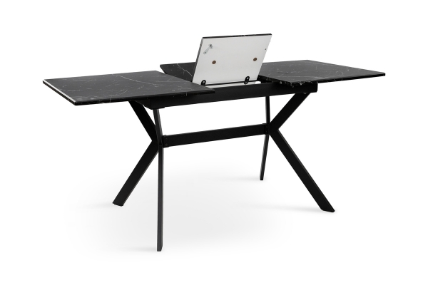 Стол Хьюстон 130(+40)*77 черный металл/мрамор черный